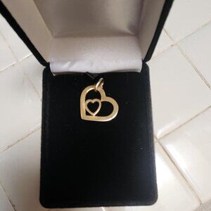 14K Yellow Solid Gold Double Heart Pendant Made in Italy 3.85 g